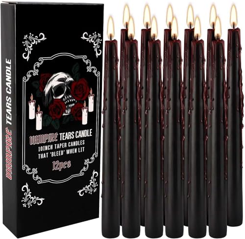 YOROXRG 12PCS 10-Inch Black Bleeding Taper Candles,Vampire Tears Taper Candles- Unscented Ideal for Halloween, Christmas, Rituals, and Themed Party Decor - color: Black-Bleeding 12