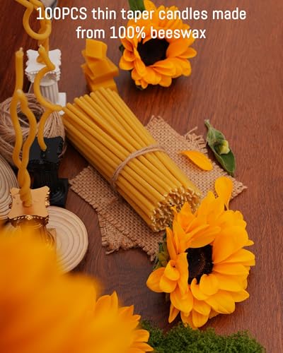 Viyffo 6.3 Inch Natural Beeswax Taper Candles 100 Pack Unscented - size: 6.3 Inch-100
