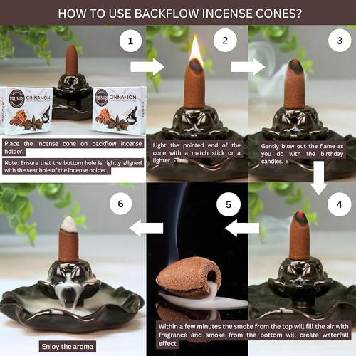 Cinnamon Backflow Incense Cones - Dual Pack of 10 Cones - Waterfall Incense - color: Cinnamon, size: Pack of 2 (20 Cones)