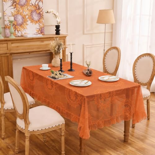 Orange Fall Lace Tablecloth, Vintage 55”x40” Rectangular Table Cloth - color: Orange, size: 55" x 40" (Rectangular)