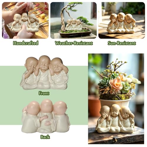 Three Wise Monks Resin Buddha Statue Small, Meditation Room Feng Shui Decor - color: Three Wise Buddha Statue