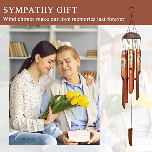 Bamboo Wind Chimes for Outside, Sunflower Wooden Wind Chime Memorial Gifts - size: 38" Sunflower