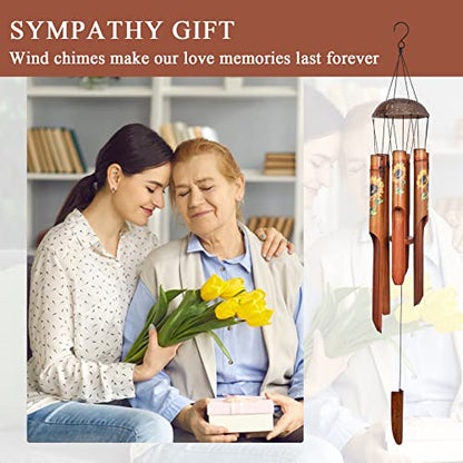 Bamboo Wind Chimes for Outside, Sunflower Wooden Wind Chime Memorial Gifts - size: 38" Sunflower