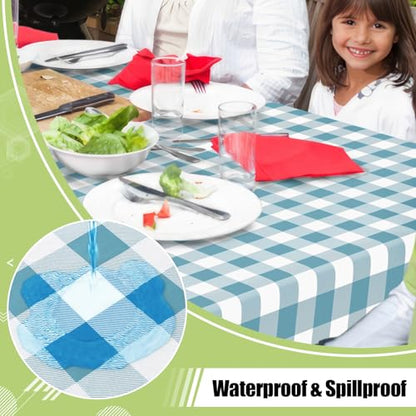 Smiry Picnic Table Cloth, Vinyl Tablecloths with Flannel Backing, 60"x102" - color: Aquamarine & White, size: 102" x 60" (Rectangular)