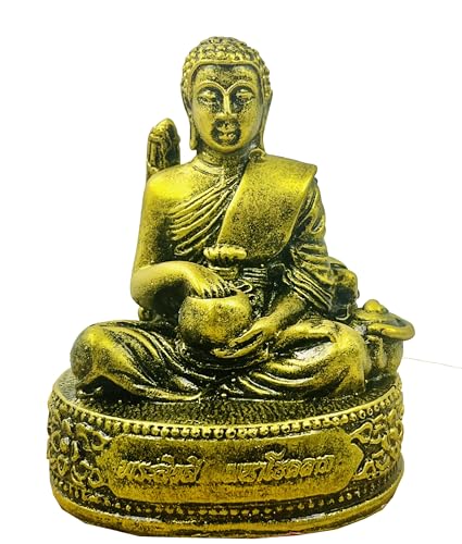 BUDDHO Phra Sivali Thera Buddha Statue Thai Buddhist Saint Arahant Gold Resin Thai Buddha Statue Thai Sculture (Small - 4" Height)