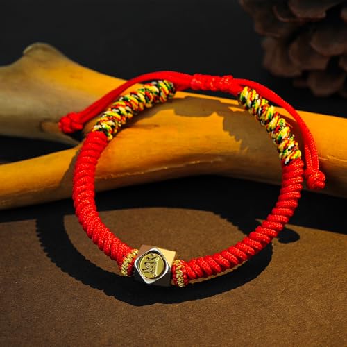Red String Bracelet with Cinnabar Peaceful Buckle for Protection,Feng Shui Bracelet,Adjustable Chinese Bracelet Prayer Yoga Rope for Women Men - style: Tibetan style
