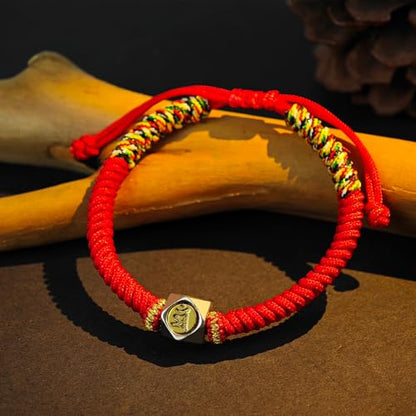 Red String Bracelet with Cinnabar Peaceful Buckle for Protection,Feng Shui Bracelet,Adjustable Chinese Bracelet Prayer Yoga Rope for Women Men - style: Tibetan style