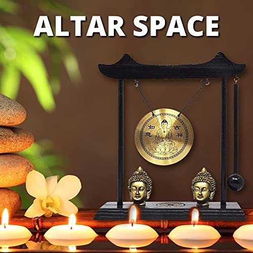 Mandala Crafts Chinese Gong - Mini Zen Art Brass Feng Shui Desktop Gong With Stand - Asian Bell for Home Decoration Chau - style: Chau Gong
