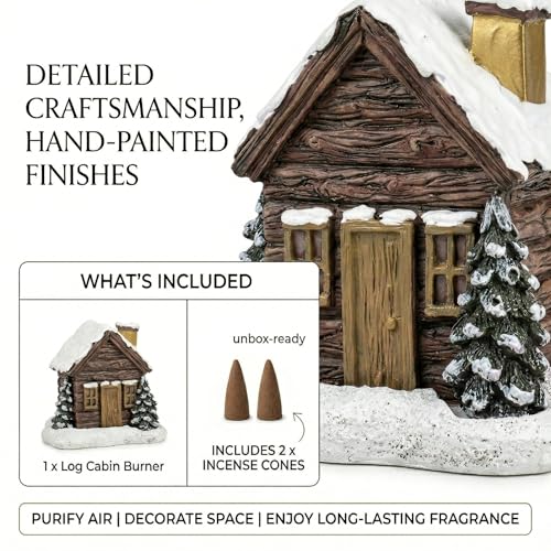 Log Cabin Incense Burner, Christmas Village Houses Incense Burner, Resin Home Incense Cone Burner with 2 Incense Cones, Aromatherapy Diffuser Home Tabletop Decorations