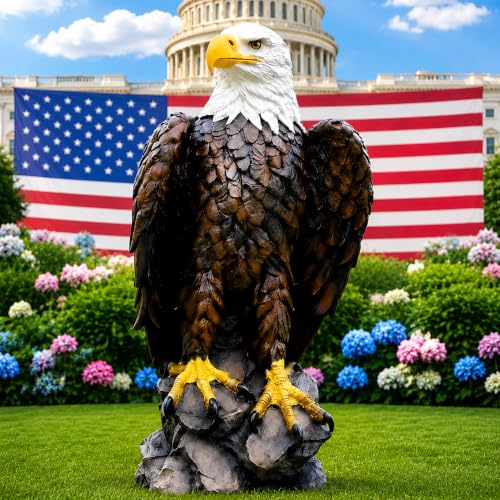 24.4" Bald Eagle Garden Statue, Hand-Painted Resin Eagle Sculpture, Large Patriotic Outdoor Decor for Lawn, Patio, Courtyard, Porch, Entryway, Indoor Home & Office Accent - color: Bald Eagle