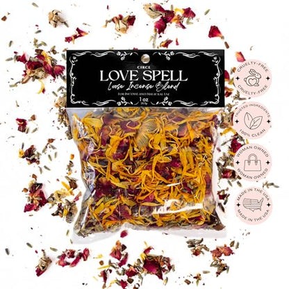 CIRCE Loose Herb Incense Love Spell Aromatic Blend - for Ritual Practices, Amulet Bags, Candle Magic or Loose Incense -Attract New Love or Enhance Existing Flame - Rose Petals & Lavender - 1oz - color: Love Spell