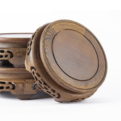 Wooden Pedestal Oriental Wooden Furniture Sturdy Stand Base - size: 9.8" L X 2.3" H