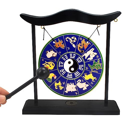 Chinese Brass Gong Tai Chi Zodiac Desktop Small Gong Meditation Bells - color: Fh1309