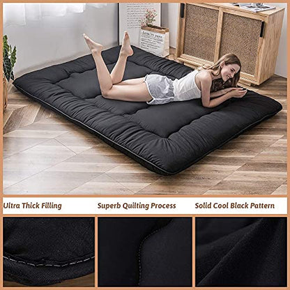 MAXYOYO Japanese Floor Mattress 4" Thick King Size Foldable Futon Mattress - color: Black, size: King