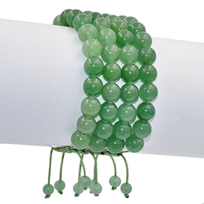 AD Beads Natural 10mm Gemstone Bracelets Healing Power Crystal Macrame Adjustable 7-9 Inch - color: Green Aventurine