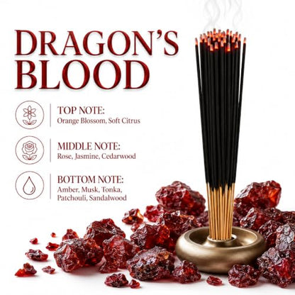 Dragons Blood Exotic Incense Sticks 11 Inch - Bulk 1 Bundle 45 to 50 Sticks - Natural 11" Long Lasting Aroma that Burns for 45 to 60 Minutes.