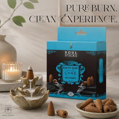 Soul Sticks Backflow Incense Cones – 40 Handmade Organic Cones for Waterfall Burner | 4 Pack Long Lasting Aromatic Scents | Thick White Smoke Incense for Meditation, Yoga & Gifts (Nag Champa) - color: Nag Champa