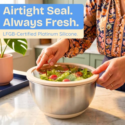 Non-Toxic Stainless Steel Mixing Bowls, Glass Lids, Plastic Free, 5-Pcs