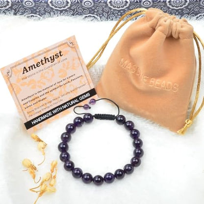 MASSIVE BEADS Handmade Yoga Natural Stone Crystal Healing Power Energy Gifts for Unisex Adult Bracelet Macrame Adjustable - color: Amethyst(Love Guardian), size: 10mm