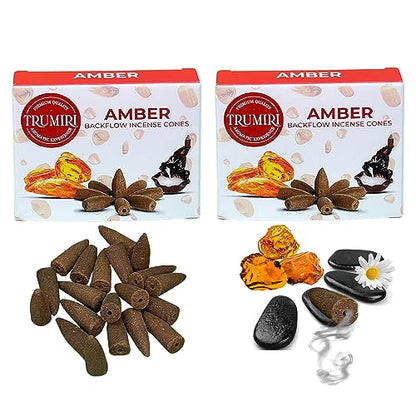 TRUMIRI Amber Backflow Incense Cones - Total 20 Incense Cones Waterfall - Dual Pack of 10 Incense Backflow Cones - Waterfall Incense Cones - Incense Waterfall Cones - color: Amber, size: Pack of 2 (20 Cones)