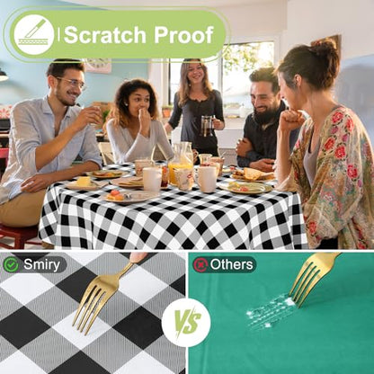 Smiry Picnic Table Cloth, Vinyl Tablecloths with Flannel Backing, 60" Round - color: Black & White, size: 60" (Round)
