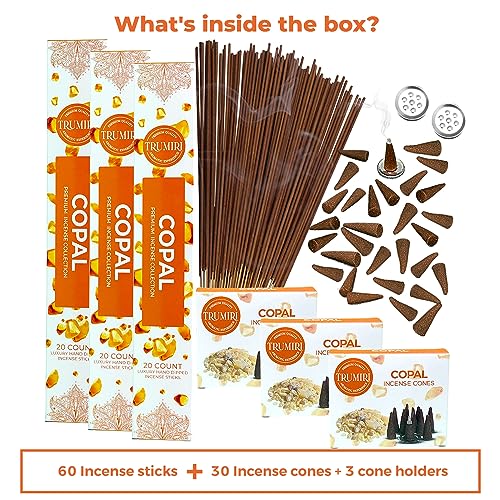 Copal Incense Sticks & Incense Cones Combo Pack - 60 Insence-Sticks + 30 Insence Cones - Inscense - Incense Cones Scented - Insents - color: Copal