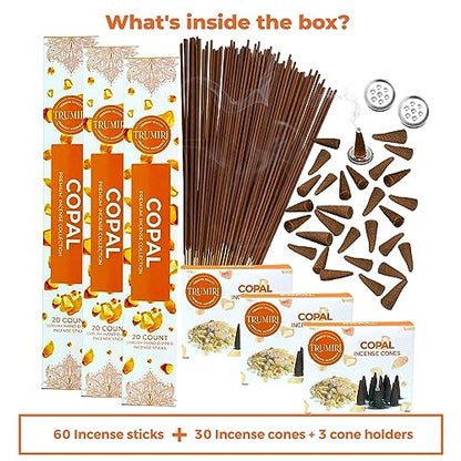 Copal Incense Sticks & Incense Cones Combo Pack - 60 Insence-Sticks + 30 Insence Cones - Inscense - Incense Cones Scented - Insents - color: Copal