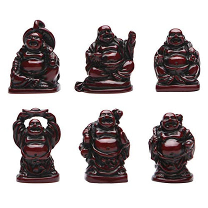 6Pcs 1'' Red Resin Laughing Buddha Figurines, Tabletop Lucky Decor - color: 1'' Resin Red Set