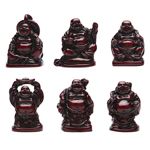 6Pcs 1'' Red Resin Laughing Buddha Figurines, Tabletop Lucky Decor - color: 1'' Resin Red Set