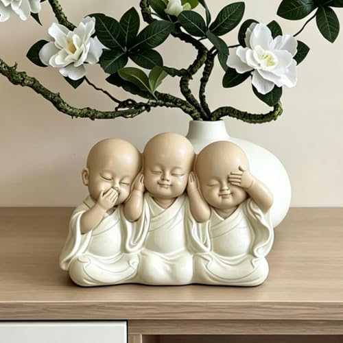 Three Wise Monks Resin Buddha Statue Small, Meditation Room Feng Shui Decor - color: Three Wise Buddha Statue