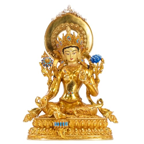 Green Tara Buddha Statue Copper Gold Plated Zen Home Decor Indoor Figurine - color: Green Tara