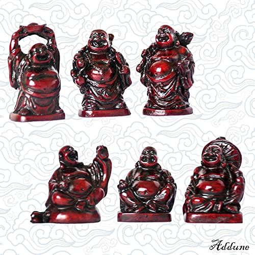Set of 6 Laughing Happy Buddha Statue Resin Figurines Feng Shui for Luck Wealth Good Gift and Collection (2'', Dark red) - color: Dark Red, style: 2''