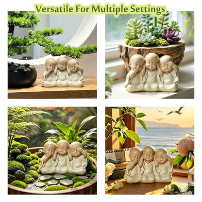 Three Wise Monks Resin Buddha Statue Small, Meditation Room Feng Shui Decor - color: Three Wise Buddha Statue