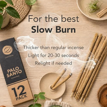 Thick Palo Santo Incense Sticks, 12 Pack Large Handmade Sticks of 8 inch - color: Palo Santo