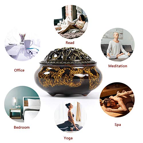 Incense Burner with Calabash Incense Stick Holder - Porcelain Charcoal Censer for Use with Resin Granular Powder Cone or Coil Incense (Fambe Yellow) - color: Fambe Yellow