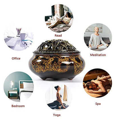 Incense Burner with Calabash Incense Stick Holder - Porcelain Charcoal Censer for Use with Resin Granular Powder Cone or Coil Incense (Fambe Yellow) - color: Fambe Yellow