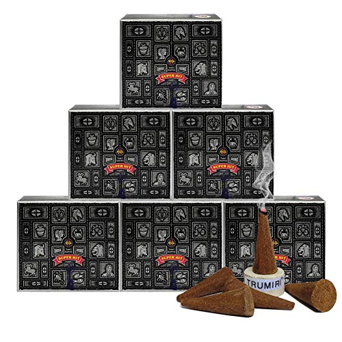TRUMIRI Incense Cone Holder Bundle with Satya Super Hit Incense Dhoop Cones - Pack of 6 (Approx 72 Cones) - color: Super Hit-6