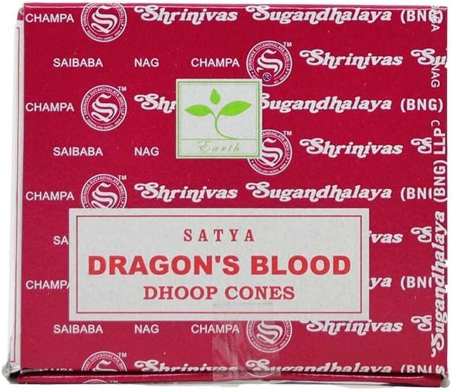 Satya Nag Champa Incense Cones for Meditation and Yoga, 48 Pieces, 4 Packs (Incense Dhoop Cones, Dragons Blood)