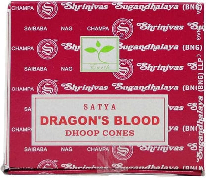 Satya Nag Champa Incense Cones for Meditation and Yoga, 48 Pieces, 4 Packs (Incense Dhoop Cones, Dragons Blood)