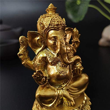 Gold Lord Ganesha Statues- Hindu Elephant God Statue Resin Sculpture Indian Ganesh Buddha Figurine Handmade Gift Decoration Ornaments for Home, Garden, Car