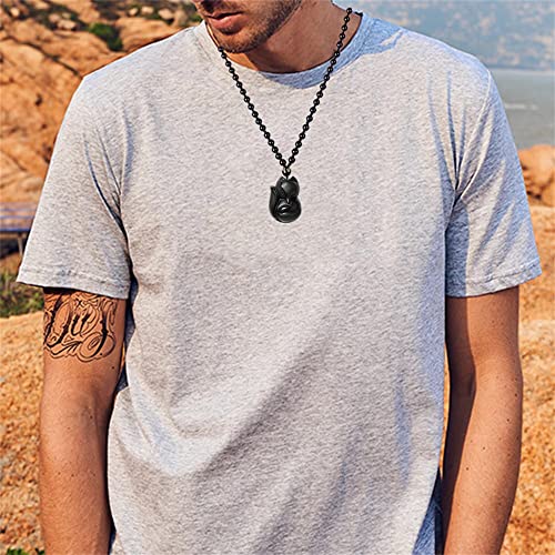 ASGIFT Black Obsidian Necklace Lucky Amulet Protection Pendant with Extended Bead Chain Healing Crystal Stone Talisman Necklaces Jewelry - color: Fox-L