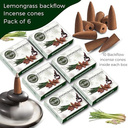 Lemongrass Backflow Incense - 60 Cones, Six Packs of 10, Waterfall Effect - color: Lemongrass, size: Pack of 6 (60 Cones)