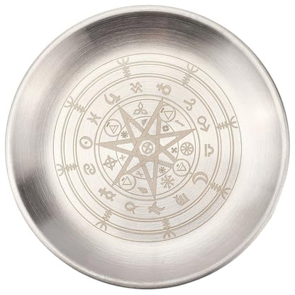 CREATCABIN Constellation Ritual Plate Altar Stainless Steel Flat Bowl Round Silvery Tray Offering Bowl Dish Holder Jewelry Dish for Smudging Incense Burner Meditation Tarot 5.55Inch - style: Constellation-01