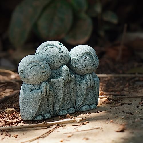 OwMell Japanese Jizo Monk Statue, Buddha Jizo Memorial Aquarium Statue - color: Smiling