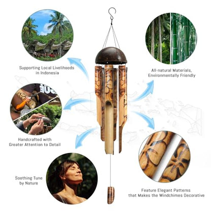 ASTARIN Bamboo Wind Chimes for Outside,Handcrafted Wooden Wind Chimes - size: 35 Inch