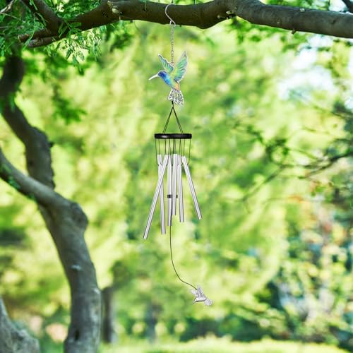 Outdoors Hummingbird Wind Chimes Sympathy Memorial for Loss of Loved One - Soothing Melodic Tones Aluminum Chime Great as a Gift for Your Patio Porch Garden and Backyard (Silvery, Hummingbird) - size: 24.1" Silvery Hummingbird