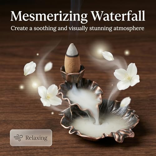 Jasmine Backflow Incense Cones - 50 Large Waterfall Back Flow Cones Scented - Includes 1 backflow Incense Burner
