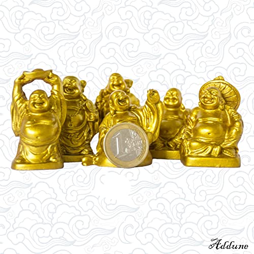 Set of 6 Laughing Happy Buddha Statue Resin Figurines Feng Shui for Luck Wealth Good Gift and Collection (2'', Gold) - color: Gold, style: 2''