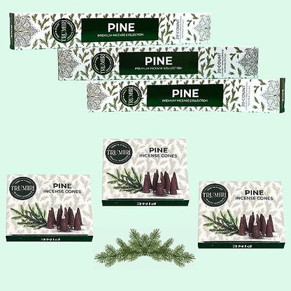 Pine Incense Sticks & Incense Cones Combo Pack - 60 Insence-Sticks + 30 Insence Cones - Inscense - Incense Cones Scented - Insents - color: Pine