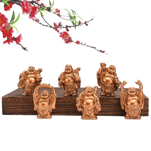 6Pcs 2.5'' Gold Resin Laughing Buddha Figurines, Tabletop Lucky Decor - color: 2.5'' Gold